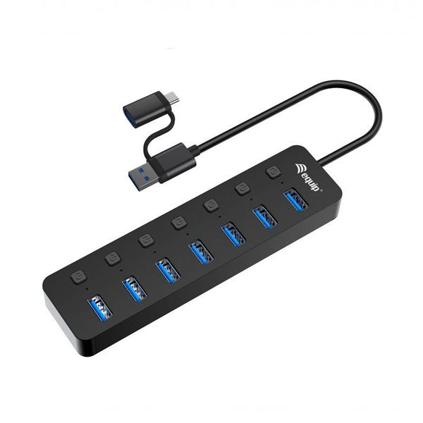 EQUIP LIFE HUB USB & USB-C 7PORT USB3.0 C/SWITCH INDIVI E ALIMENTAÇÃO