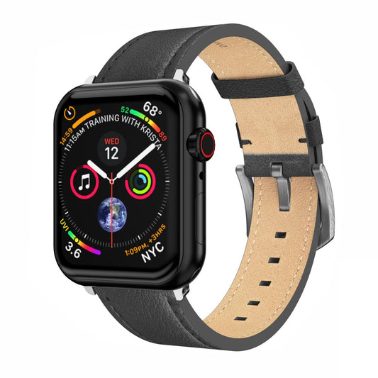 SWISSTEN - LEATHER BAND FOR APPLE WATCH 42-49MM (BLACK/SV)