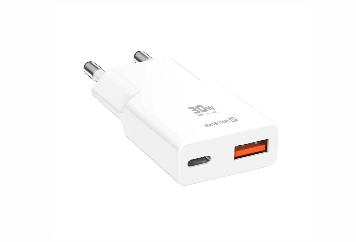 SWISSTEN - TRAVEL CHARGER GAN 30W SLIM (1XUSB-C, 1XUSB, WH)