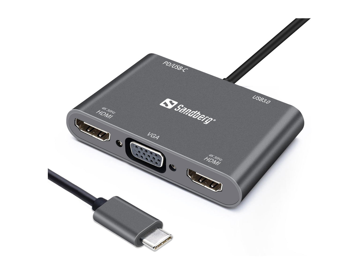 SANDBERG - USB-C DOCK 2XHDMI + 1X VGA + USB + PD