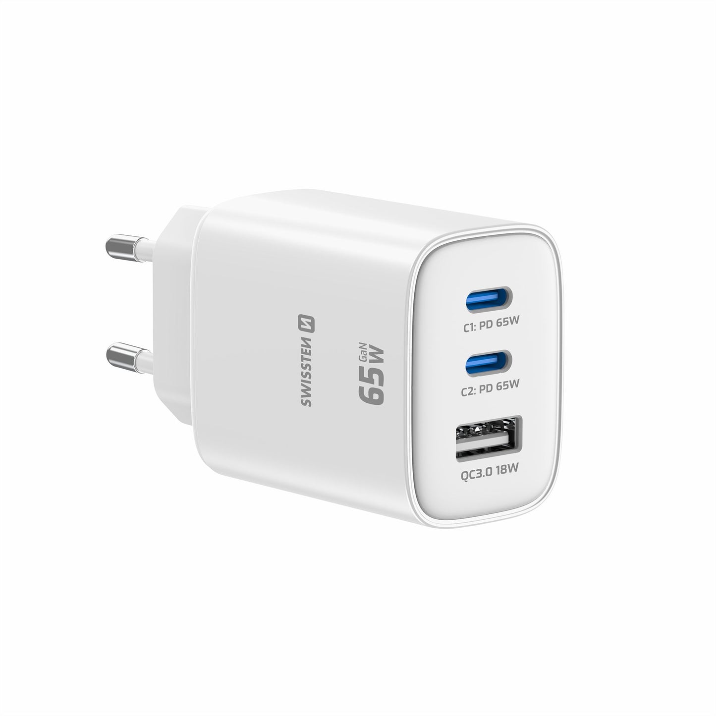 SWISSTEN - GAN EDGE CHARGER 65W (2XUSB-C, 1XUSB, WHITE)