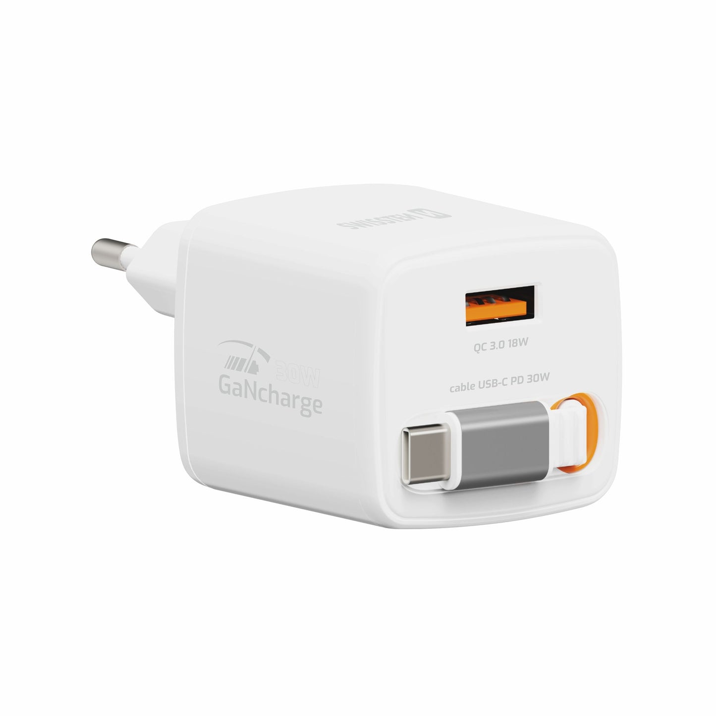 SWISSTEN - SLIDECHARGE GAN 30W (1XUSB-C, 1XUSB, WHITE)