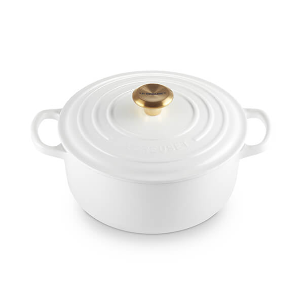 LE CREUSET - COCOTTE SIGNATURE REDONDA 24CM BRANCO POMO DOURADO 21177240101441
