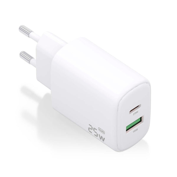 AISENS CARREGADOR 25W 1XUSB-C PD3,0 1XUSB-A QC3,0 BRANCO