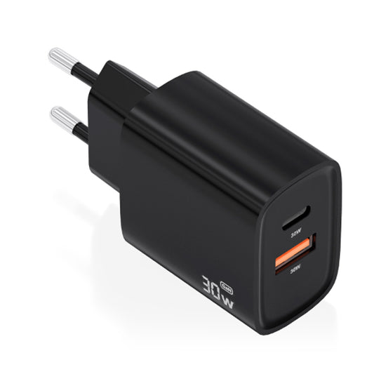 AISENS CARREGADOR GAN 30W 1XUSB-C PD3,0 QC4,0 1XUSB-A QC3,0 PRETO