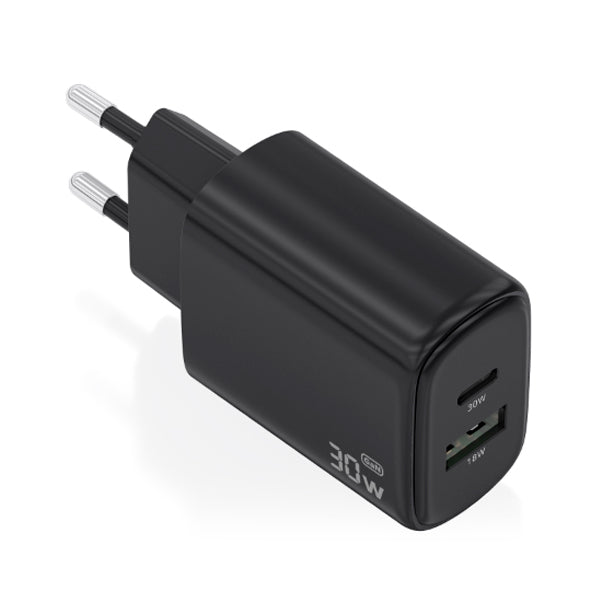 AISENS CARREGADOR GAN 30W 1XUSB-C PD3,0 QC4,0 1XUSB-A QC3,0 PRETO