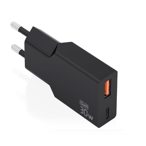 AISENS CARREGADOR ULTRA FINO GAN 30W 1XUSB-C PD3,0 QC4,0 1XUSB-A QC3,0 PRETO