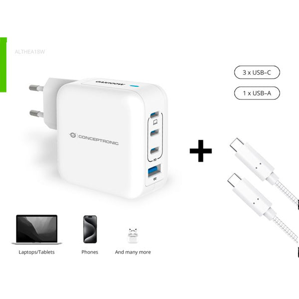 CONCEPTRONIC ALTHEA18W 4PORT 100W GAN USB PD CHARGER WITH