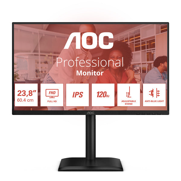 AOC MONITOR IPS 24" (23.8) FHD 4MS 120HZ HDMI DP COLUNAS HAS 24E4U