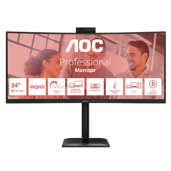 AOC MONITOR VA 34" 21:9 UWQHD CURVO 4MS 120HZ HDMI DP USB COLUNAS HAS CU34E4CW