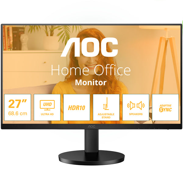AOC MONITOR IPS 27" 16:9 4K UHD HDMI DP COLUNAS HAS U27B3AF