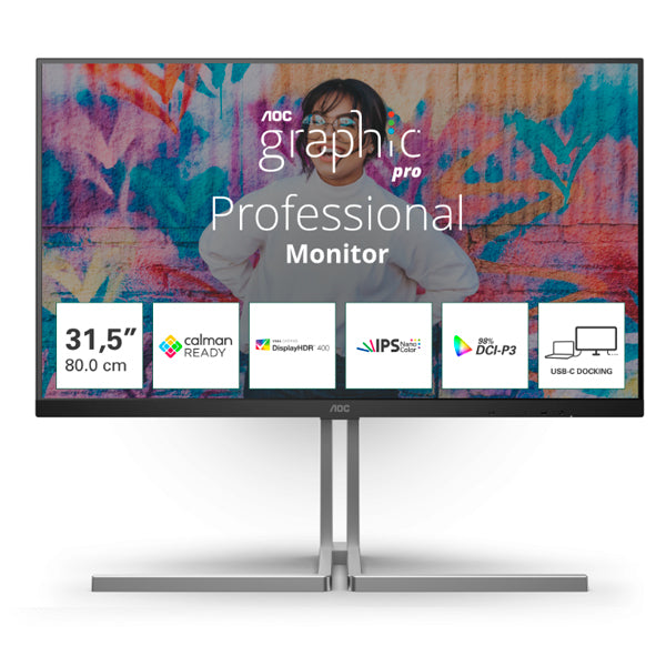 AOC MONITOR NANO IPS 32" 16:9 4K UHD 4MS 60HZ HDMI DP USB-C COLUNAS HAS U32U3CV