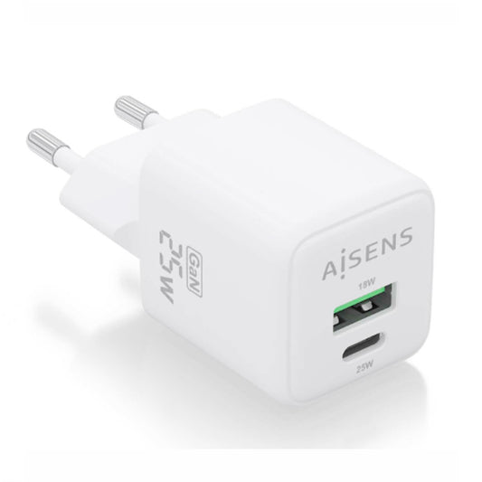 AISENS CARREGADOR GAN 25W 1XUSB-C PD3,0 QC4,0 1XUSB-A QC3,0