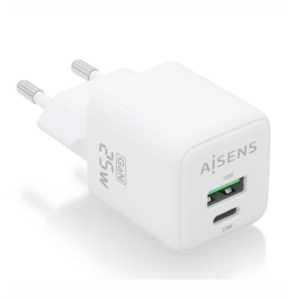 AISENS CARREGADOR GAN 25W 1XUSB-C PD3,0 QC4,0 1XUSB-A QC3,0