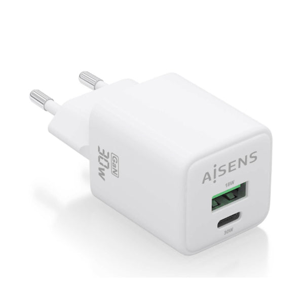AISENS CARREGADOR GAN 30W 1XUSB-C PD3,0 QC4,0 1XUSB-A QC3,0