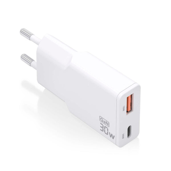 AISENS CARREGADOR GAN ULTRA FINO 30W 1XUSB-C PD3,0 QC4,0 1XUSB-A QC3,0