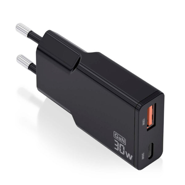 AISENS CARREGADOR GAN ULTRA FINO 30W 1XUSB-C PD3,0 QC4,0 1XUSB-A QC3,0