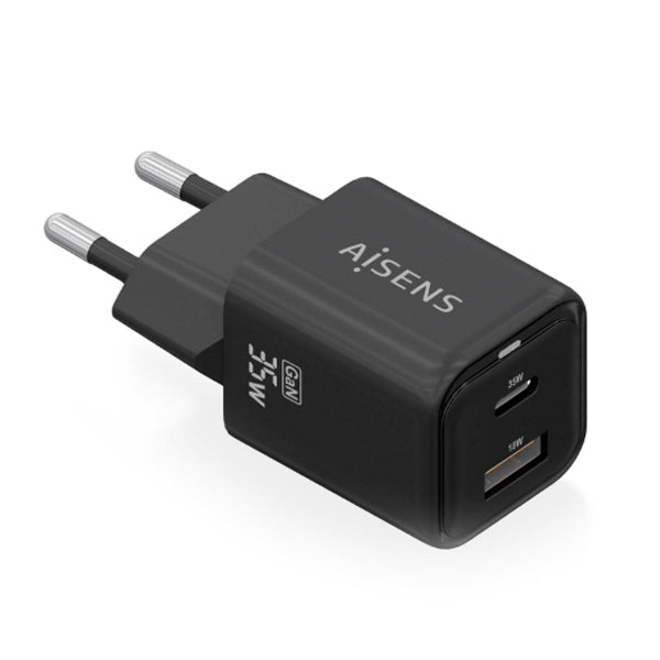 AISENS CARREGADOR GAN 35W 1XUSB-C PD3,0 QC4,0 1XUSB-A QC3,0 PRETO