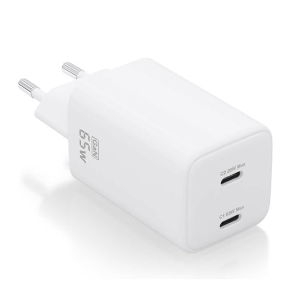 AISENS CARREGADOR GAN 65W 2XUSB-C PD3,0 QC4,0 BRANCO