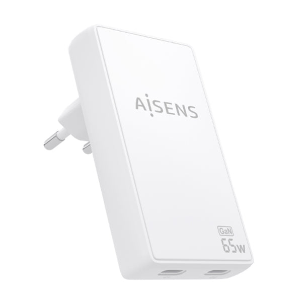 AISENS CARREGADOR DE PAREDE GAN ULTRA FINO 65W 2XUSB-C PD3,0 QC4,0 BRANCO