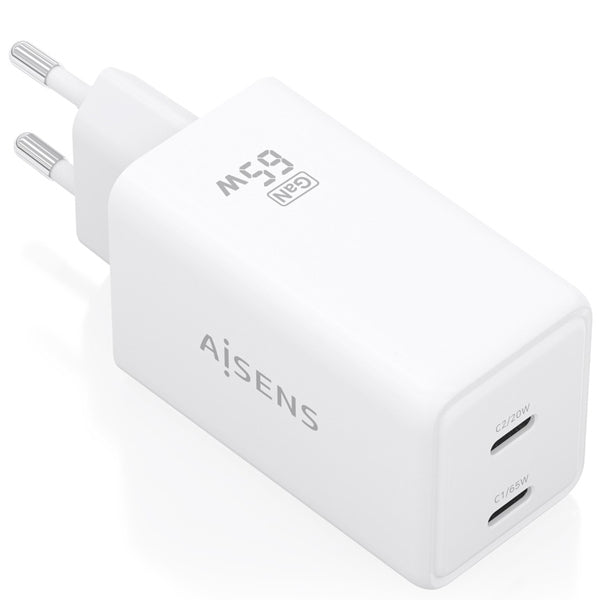 AISENS CARREGADOR GAN 65W 2XUSB-C PD3,0 QC4,0 BRANCO