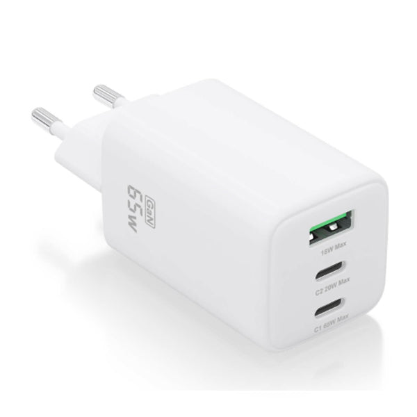 AISENS CARREGADOR GAN 65W 2XUSB-C PD3,0 QC4,0 1XUSB-A QC3,0 PRETO
