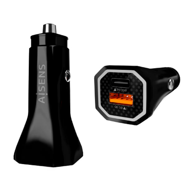 AISENS CARREGADOR AUTOMOVEL 38W 1XUSB-C PD3,0 20W 1XUSB-A QC3,0 18W PRETO