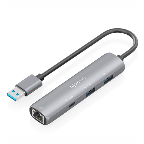 AISENS USB3,0 DOCK USB-A A ETHERNET GIGABIT + HUB 1XUSB-C+2XUSB-A 15CM CINZENTO