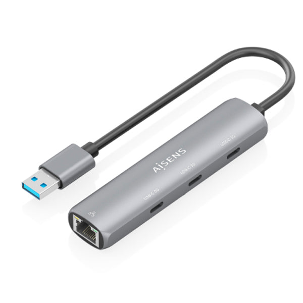AISENS USB3,0 DOCK USB-A A ETHERNET GIGABIT + HUB 3XUSB-C 15CM CINZENTO