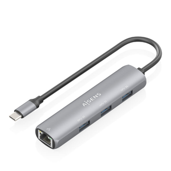 AISENS DOCK USB-C A ETHERNET GIGABIT + HUB 3XUSB-A 15CM CINZENTO