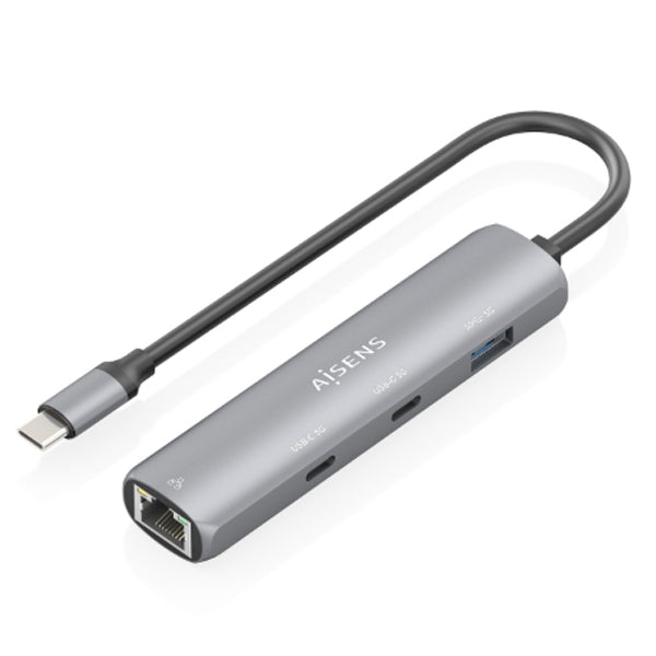 AISENS DOCK USB-C A ETHERNET GIGABIT + HUB 2XUSB-C+1XUSB-A 15CM CINZENTO