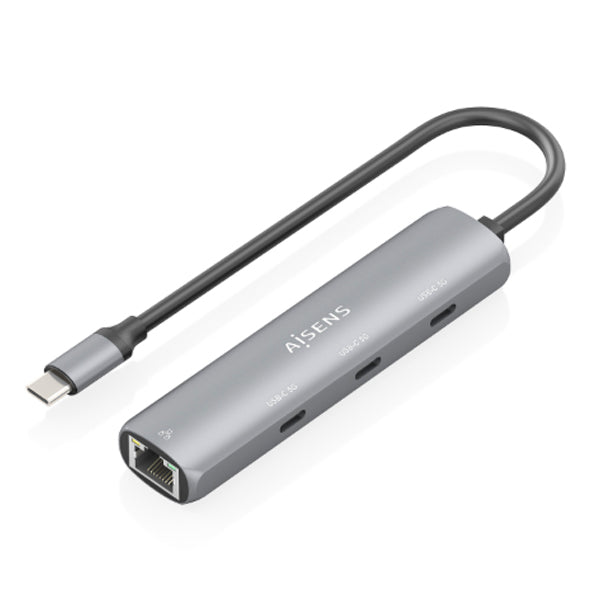 AISENS DOCK USB-C A ETHERNET GIGABIT + HUB 3XUSB-C 15CM CINZENTO