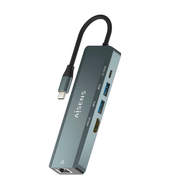 AISENS USB-C DOCK 5 EM 1 USB-C A 1XHDMI 1XRJ45 2XUSB 1XPD 15CM CINZENTO