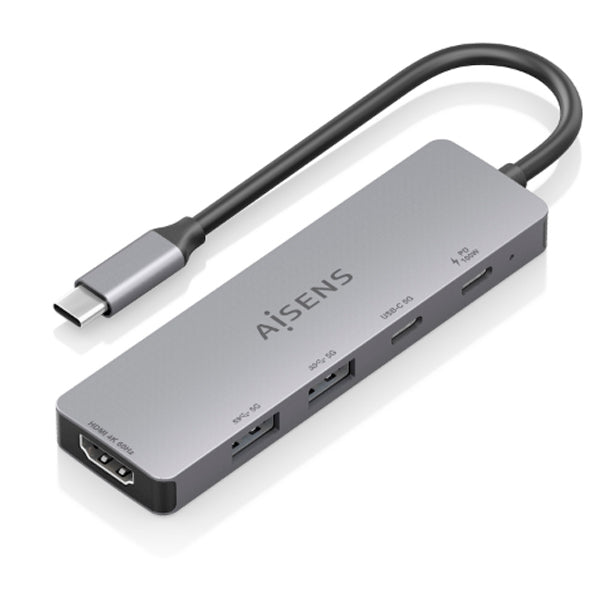 AISENS USB-C DOCK 5 EM 1 USB-C A 1XHDMI 2XUSB-A 1XUSB-C 1XUSB-C PD 15CM CINZENTO