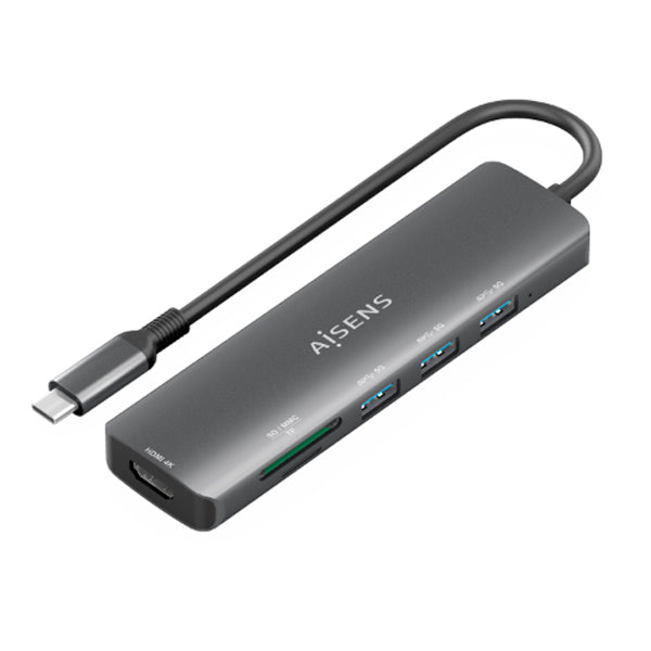 AISENS USB-C DOCK 6 EM 1 USB-C A 1XHDMI 3XUSB-A 1XSD 1XMICRO SD 15CM CINZENTO