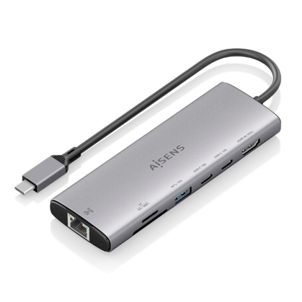 AISENS DOCK USB-C 7 EM 1 HDMI 4K ETHERNET 10G SD CINZA 20CM