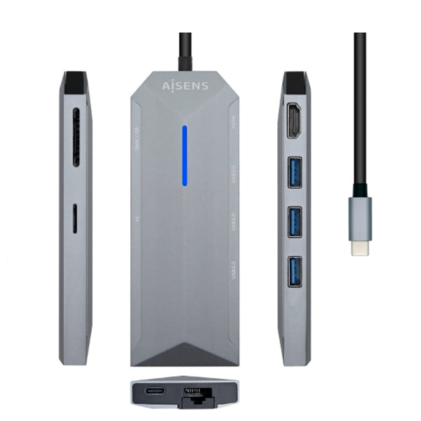 AISENS DOCKING STATION USB-C "8-EM-1" CINZA