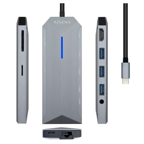 AISENS DOCK STATION USB-C USB-C "9-EM-1" CINZENTO