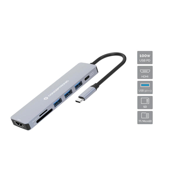 CONCEPTRONIC DOCK USB-C 1XHDMI 3XUSB3 CR PD100W