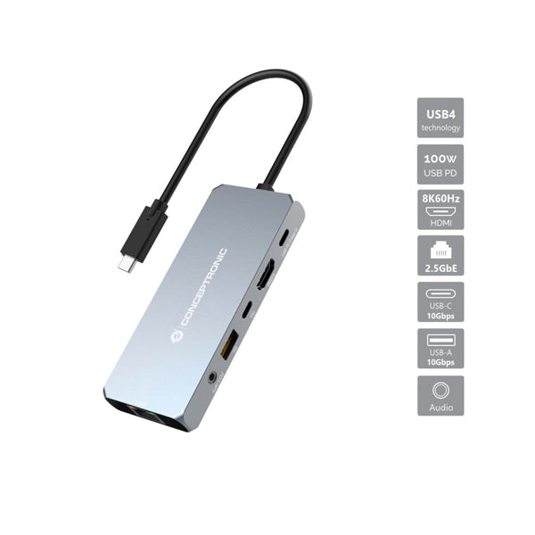 CONCEPTRONIC DOCK USB-C 1XHDMI 8K 1XUSB10G 1XUSBC RJ45 3.5 PD100W
