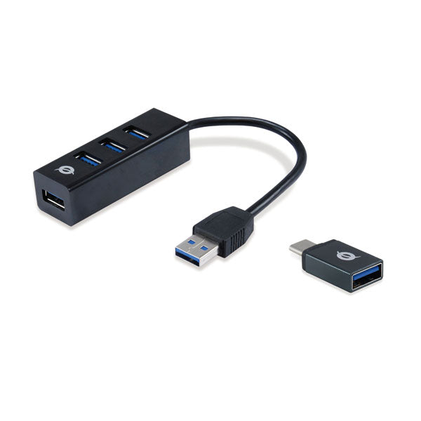 CONCEPTRONIC HUB USB3.0 4PORT USB3 ALUMINIO+ ADPT USB-C PRETO