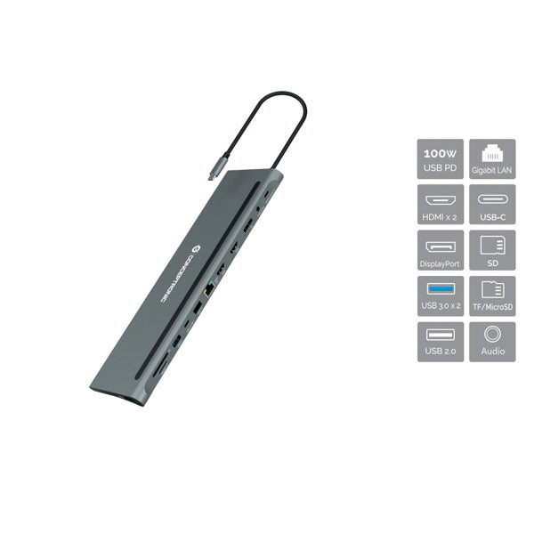 CONCEPTRONIC DOCK USB-C 2XHDMI 1XDP 1XRJ45 2XUSB3 1XUSB-C 1X3.5 CR PD100W