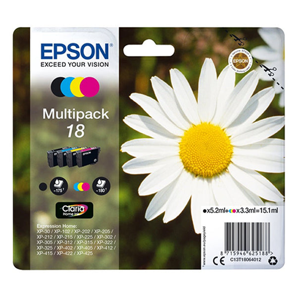 EPSON TINTEIRO PACK 4 CORES 18XL XP102/XP205/XP305/XP405 C/ALARME MOQ8