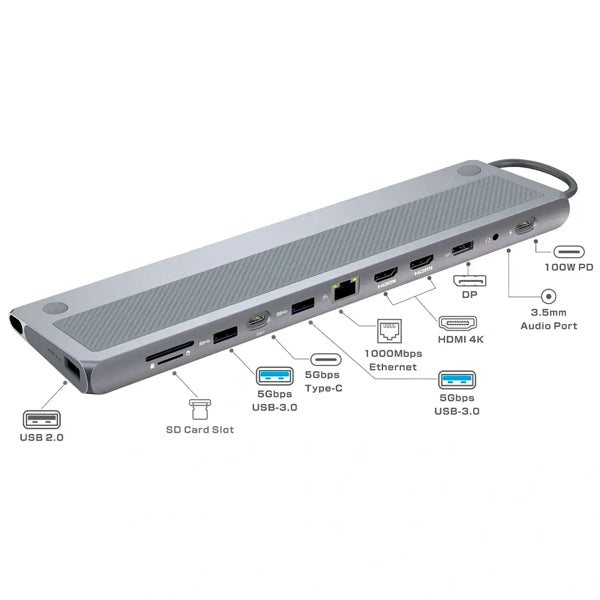 EWENT DOCK USB-C 2XHDMI 4K 1XDP 1XRJ45 1XUSBC 3XUSBA3.2 PD 100W CARD READER
