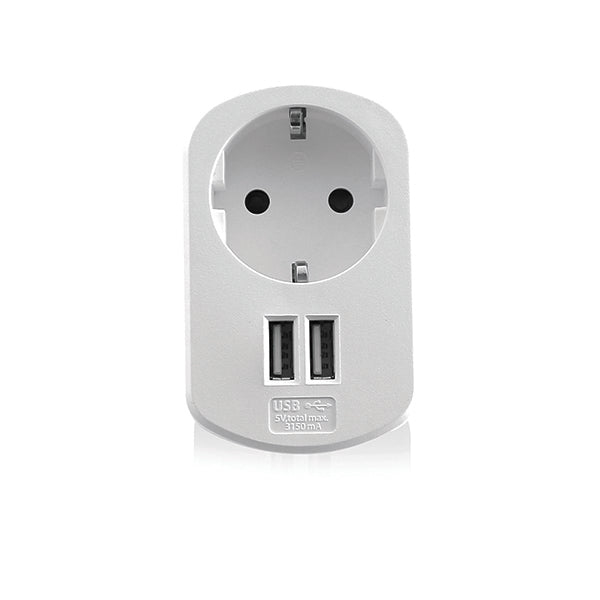 EWENT CARREGADOR USB 2XUSB 3.1A WITH SHUKO POWER SOCKET WHITE