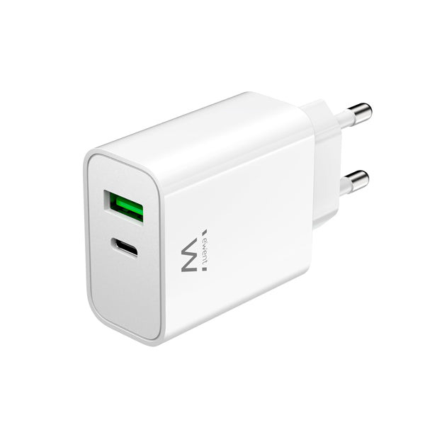 EWENT CARREGADOR 1XUSB-C 1XUSB QC3 POWER DELIVERY 30W BRANCO