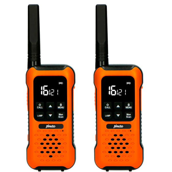 ALECTO WALKIE-TALKIE RUGGED IPX7 10KM C\BASE DE CARREGAMENTO PRETO/LARANJA