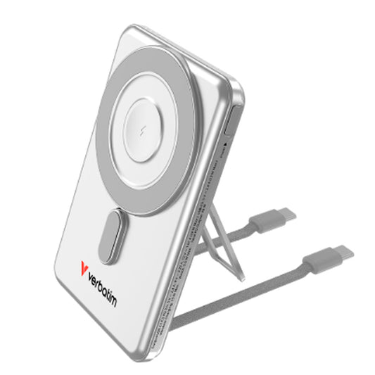 VERBATIM POWERBANK MAGSAFE 5.000 MAH C/ DISPLAY E CABOS USB-C BRANCO