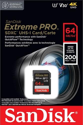 SANDISK EXTREME PRO SDXC 64GB - 200MB/S V30 UHS-I