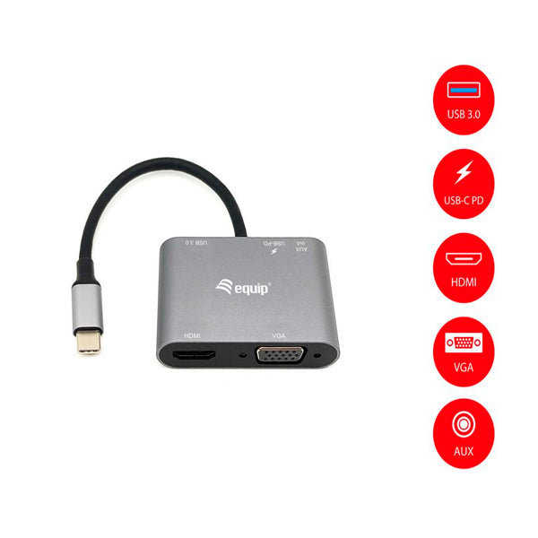 EQUIP LIFE DOCK USB-C 1XHDMI 4K 1XVGA 1XUSB3.0 PD 100W